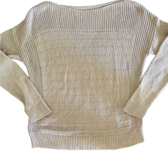 Adler knit beige patterned long sleeve lightweight sweater cotton blend sz M - Picture 4 of 8